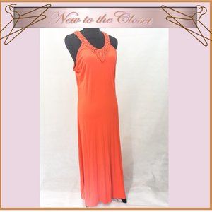 Orange Crochet Detailed Maxi Dress